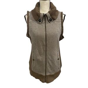 REI Full Zip Fleece Vest Sz Large Shawl Collar Brown Tan